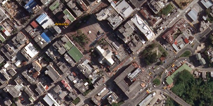 El centro de Armenia y sus techos visto desde muy arriba, otra de las fotos satelitales de Armenia